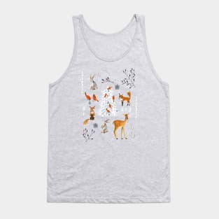 Cute woodland animals winter snow tree Tank Top